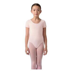 Kids Scoop Neck Short Sleeve Leotard Bodysuit Theatrical Pink Size L Class Stage
